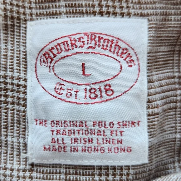 **SOLD** Brooks Brothers 100% Irish Linen Brown Plaid Long Sleeve Shirt Size L - Picture 5 of 6